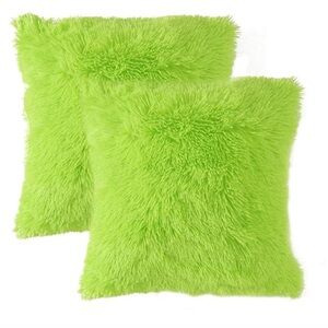 Lime Green FLUFFY Mongolian Faux Fur Pillow Covers LARGE 20x20” (2pack)